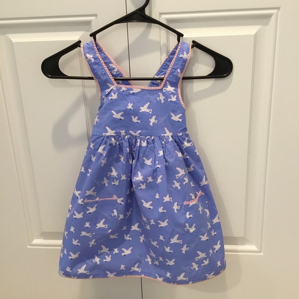JoJo Maman Bebe Bird Pinafore Dress with Pink Trim